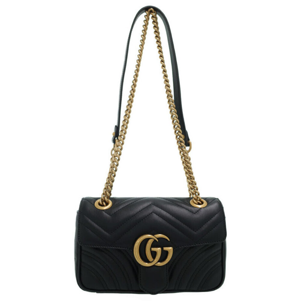 Gucci Chain Shoulder Bag Black Quilted Marmont GG - Picture 2 of 9